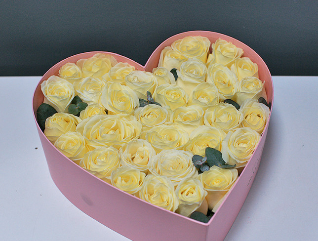 Pink Heart-shaped Box with 35 White Roses photo